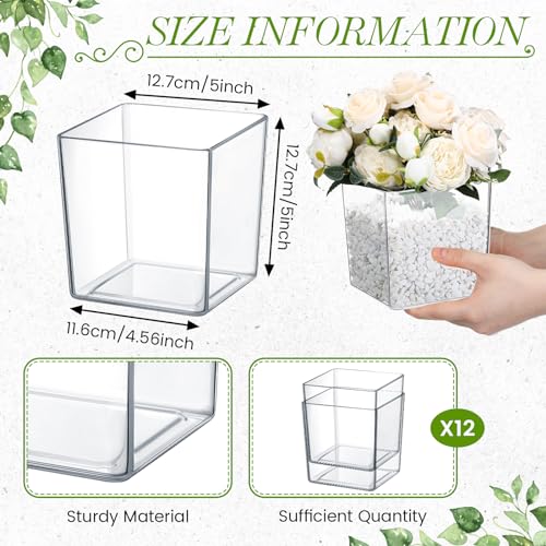 Tioncy BOO-TIONCY-9596 12 Pcs Clear Square Vase 5'' X 5'' Acrylic Flower Vase Plastic Vases For Centerpieces Acrylic Cube Plastic Vases Bulk Succulent Pots Planters thumb #1