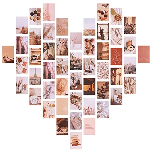 Fuyamp 50PCS Aesthetic Pictures Wall Collage Kit,Collage Print Kit, Beige Aesthetic Picture for Wall Collage 4x6â€™â€™ Boho Cards,Photo Wall Arts Collage Set Warm Color Room Decor for Girls
