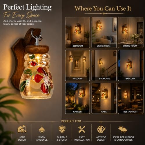 Image of Home Decor Wall Lights Glass Lamp Shade with Premium Finish & E27 Bulb Holder for Living Room, Bedroom, Balcony, Kitchen, Cafes | Decorative Night Lamps Fixtures | Elegant Wall Hanging Lights