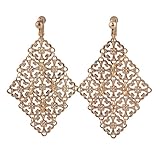Handmade Gold Color Hollow-out Pattern Dangle Drop Earrings and Clip on Earrings No Pierced for Wome