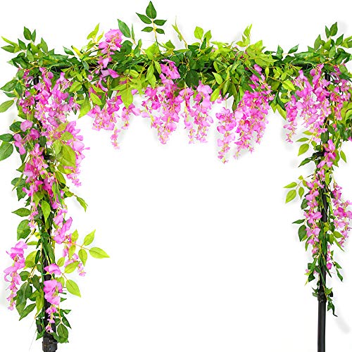 2 Stück Künstliche Blumen Wisteria,2m Künstliche Glyzinien Girlande,Künstliche Glyzinienrebe Künstliche Blumengirlande Hängende Reben Kunstpflanze Girlanden für Hochzeit Draußen Balkon Garten (Rosa) Cover