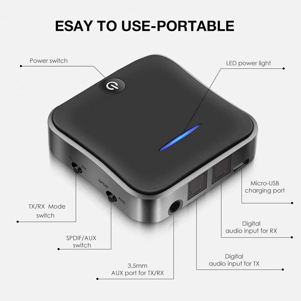 Transmisor de Audio Bluetooth 5.0 Receptor Inalámbrico HD Óptico Toslink Aux/RCA y Amplificador Adaptador óptico Adecuado para TV/Auriculares