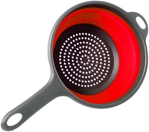 Colador de silicona plegable que ahorra espacio Colador Escurridor de platos Cesta de drenaje con mango Herramientas de cocina (rojo)