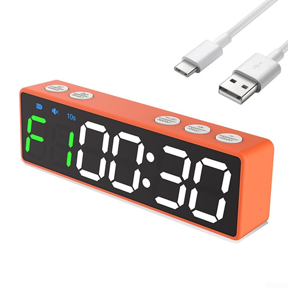 Timer magnetico portatile per palestra e sport, ricaricabile e pratico (lettera verde bianca in cornice arancione)