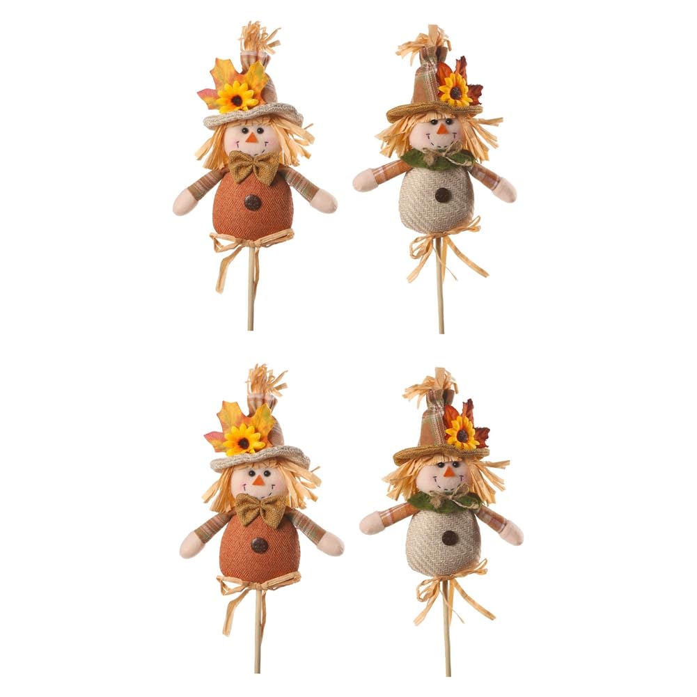 Vjsujehgy 4PCS Thanksgiving Decorations Harvest Season Scarecrows Stick Doll Autumn Home Decoration Plug-in