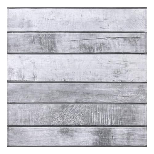 COMSTICKC 3D Wandpaneele Selbstklebend Holzoptik,10 Stück 30x30 cm, 3D Wandverkleidung Selbstklebend Wandaufkleber Tapete 3D PVC Wandpaneele für Innenwanddekoration,Retro Hellgrau