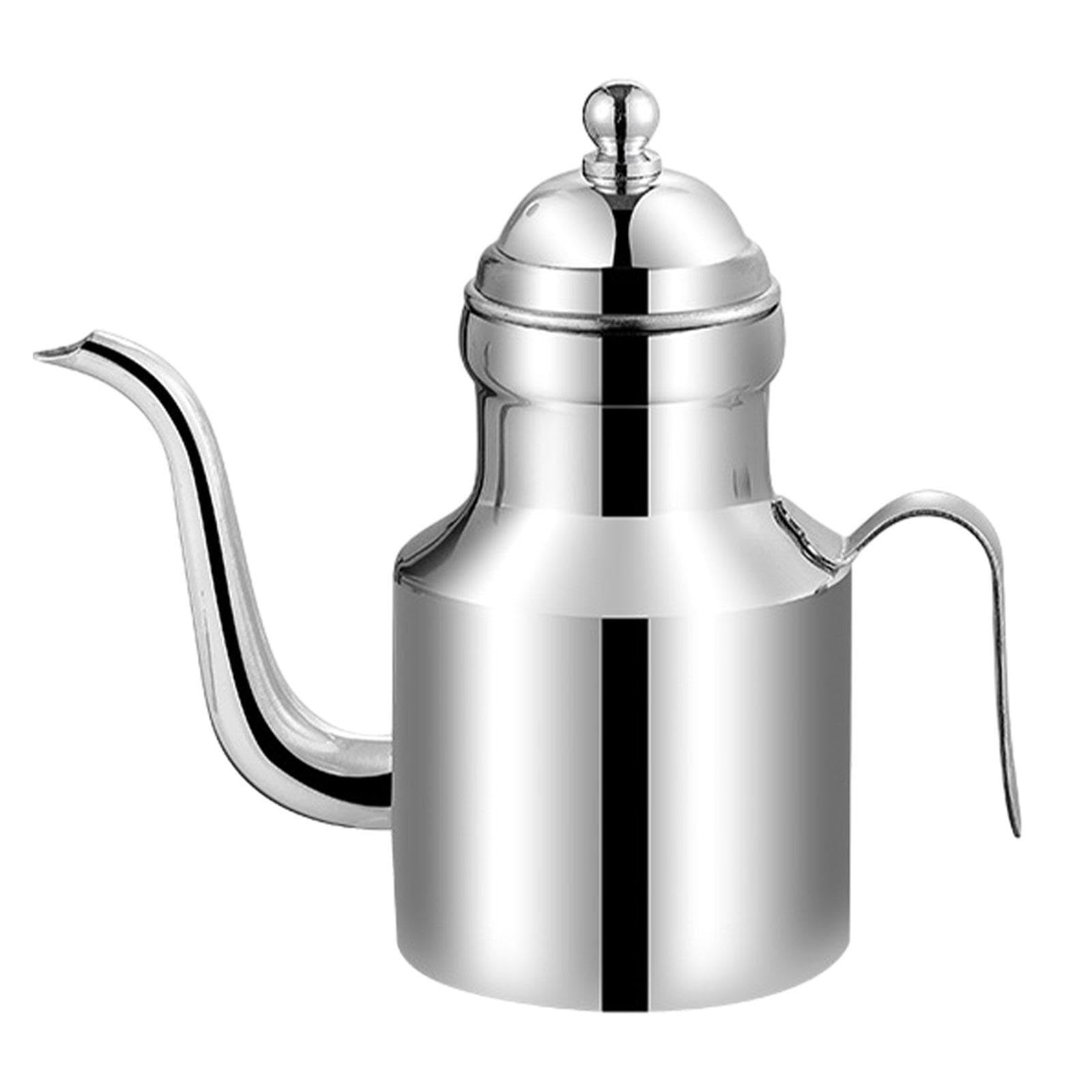 LIXSAZSE Olive Oil Dispenser Bottle High-grade Glass Non-Drip Spout For Controlled Pouring Kitchen Liquid Container Pourer With Lid Barbecue Food-safe Glass, Silver 500ml