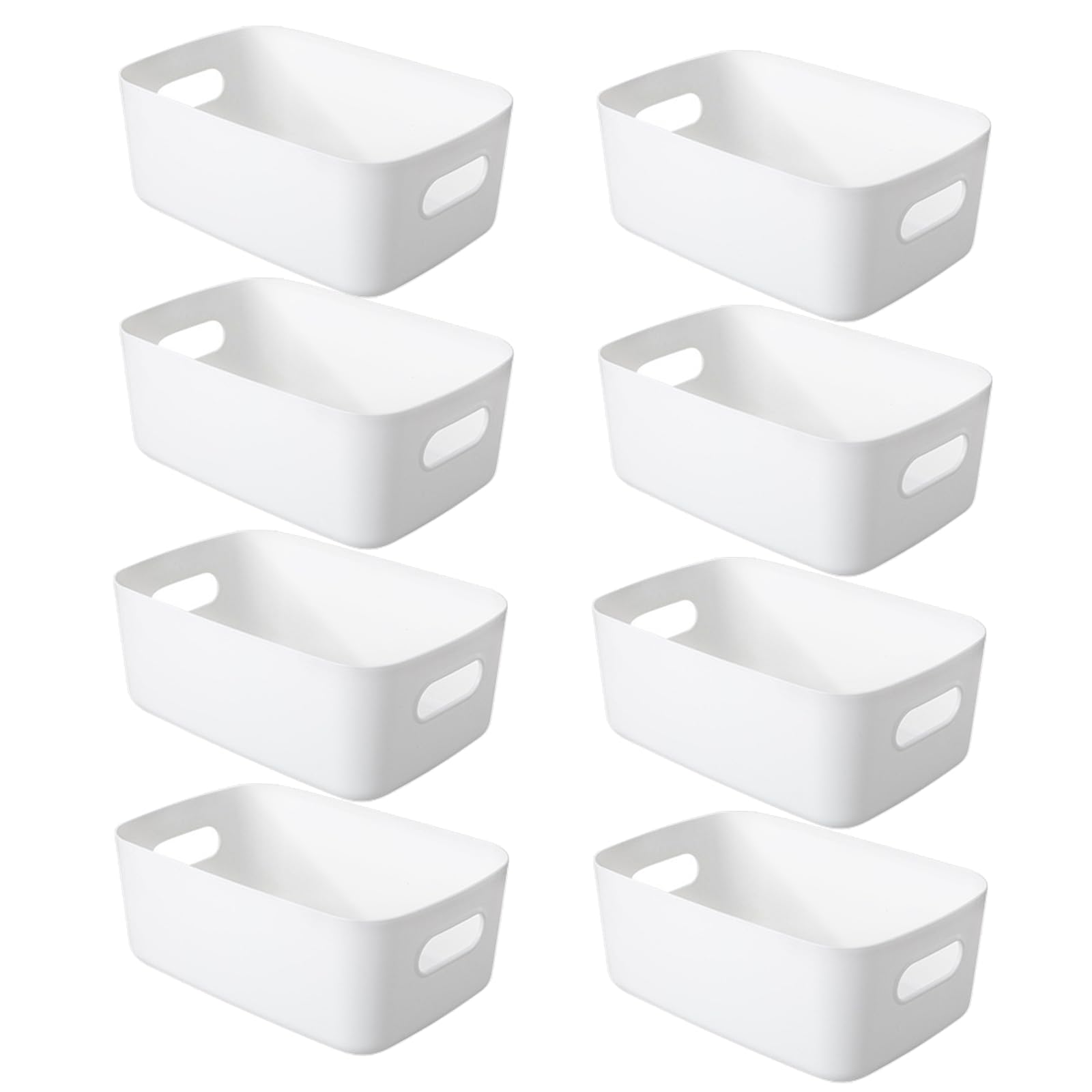 8 pezzi Cestini Portaoggetti Plastica Bianco,30x20x12 cm Scatola portaoggetti in plastica con manici, Box conservazione,organizer desktop per Cucina, Armadio, Ufficio, Bagno
