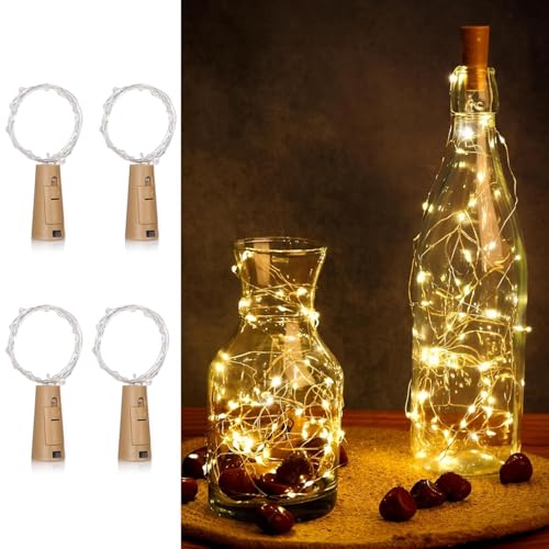 GIGALUMI 4 PCS 20 LED Bottle Cork Lights 6m | Battery Operated Mini Copper Wire Fairy Lights for Decoration | Bottle Lights for Home, Wedding, Diwali, Party (Warm White)