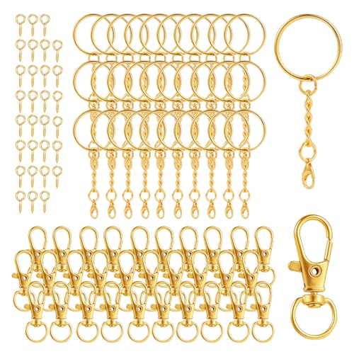 Anneau Porte Clé Attache Porte avec Chaîne Mousqueton Clé Lot Crochet Porte Clef Kit Boucle Keychain pour Diy Bricolage Bijoux Support Perle Porte Clé Sacs...