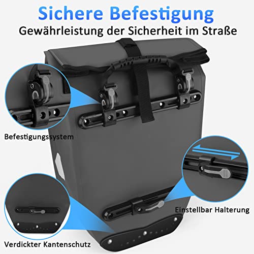 ZOOYAUE Fahrradtasche für Gepäckträger 23-28L, Wasserdicht Gepäckträgertasche mit Tragegriff und Schultergurt, Fahrrad Tasche Umhängetasche mit Reflektoren, Fahrrad Taschen hinten