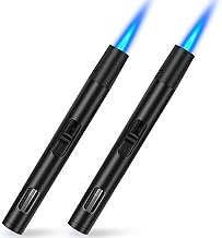 Jet Lighter Windproof Gas Lighter Refillable Butane Torch Lighter Long Reach Flame Fire Lighter for Candle, BBQ, Kitchen, Fireplaces (2 Pack Black) (Without Gas Fuel)