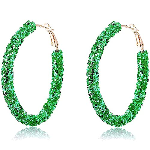 Colorful Bohemian Shiny Glitter Sequins Round Hoop Earrings Wrapped Gold Plated Circle Statement Rhinestone Dangle Drop Earrings for Women Simple Jewelry