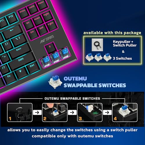 Image of Ant Esports MK1800 TKL Mechanical Wired Gaming Keyboard Blue Switch Hot-Swap Mech Keyboard 17 Modes RGB Backlit 87 Anti-Ghosting Anti Ghosting Keys, Dual Colour Injection Moulded Keycaps for PC-Black