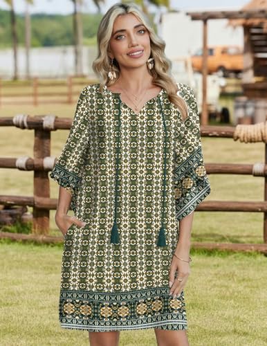 Image of Zeagoo Womens Summer Dress Casual Ruffle Tiered Floral Square Neck Sundresses Beach Boho Mini A-line Dress 2026 with Pockets