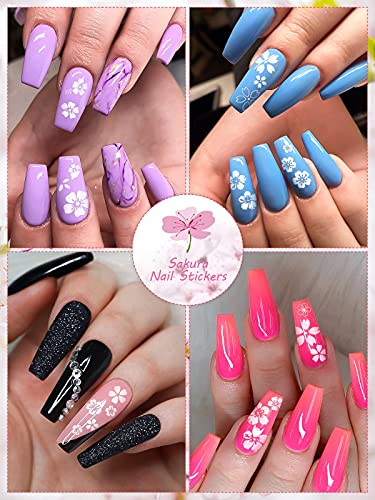 EBANKU 8 Hojas Flor Pegatinas Uñas Nail Art Stickers, flor de cerezo blanca 3D Pegatinas de Uñas Autoadhesivas, Autoadherentes Calcomanías Uñas para Decoración Uñas DIY Arte de Uñas