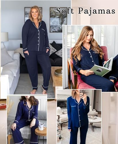 Image of Women's Pajama Sets Long Sleeve Sleepwear Button Up Shirt With Pajama Pants Soft Pjs Lounge Sets