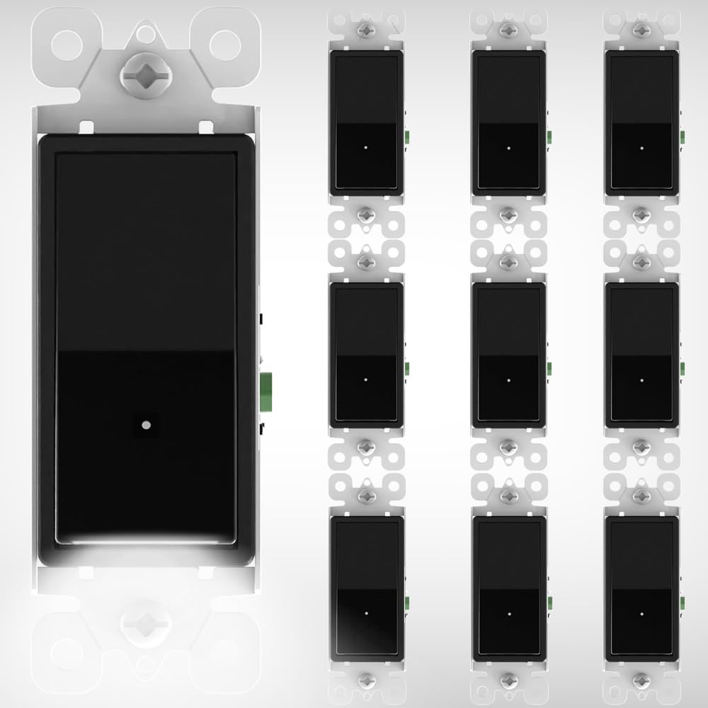 Photo 1 of 10 Pack SOZULAMP Light Switch with LED Night Light 15Amp 120/277Volt Rocker Single Pole Wall Switch, Automatic On/Off Sensor-Black
