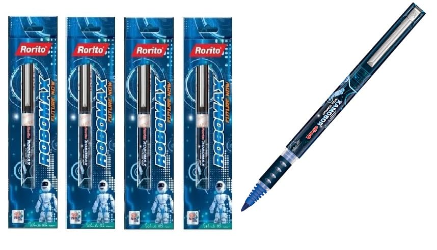 Rorito's Robomax Roller Pens 2 Blue 2 Black Set of 4 pens 0.7 MM Meta Matel Tip Waterproof ink, Robotic fins for controllered ink flow for fast and smooth writings.-image-14