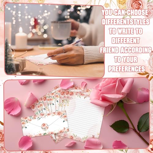 Image of TaoBary 160 Pcs Stationery Paper Set 50 Double Sided Stationery Papers with 50 Matching Envelopes and 60 Round Dot Sticker, 10 Design(Floral,8.5 x 11 Inch)