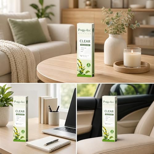 Image of PUFFIAIR Botanical Fragrance Stick Set, Plant-Based Mullein, Thyme & Mint Botanical Scent, Non-Electronic Personal Fragrance Accessory, 3 Sticks, 1 Pack