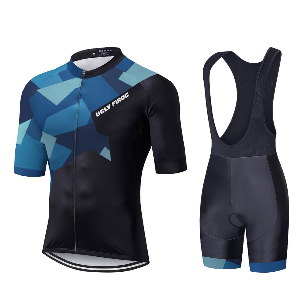 UGLY FROG Hombres Ciclismo Pantalones Cortos Mangas Jersey Set Road Bike Bib Pantalones Cortos con Acolchado, Kit de Ropa de Ciclismo