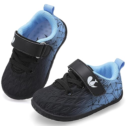 Image of FEETCITY Baby Sneakers Boys Girls Infant First Walking Shoes Anti-Slip Sneaker Crib 12-18 Months Infant Blueblack 9-15 Months Infant