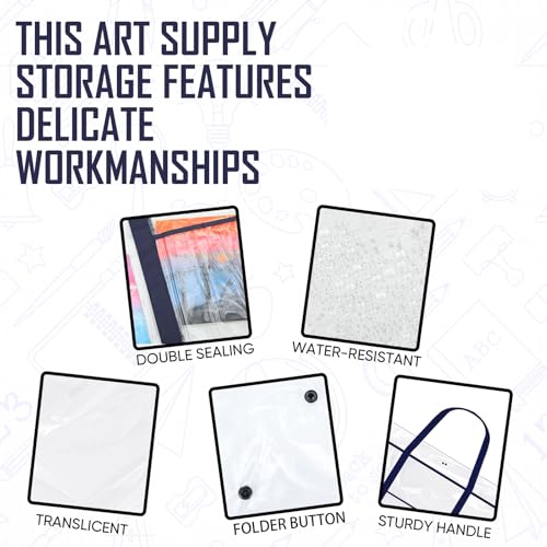 Image of Windyun 2 Pack Large Poster Storage Bag 25 inch x 37 inch Bulletin Board Holder Art Portfolio Case PVC Art Portfolio Container Storage Box with Pocket for Classroom Teacher Organization(Blue)