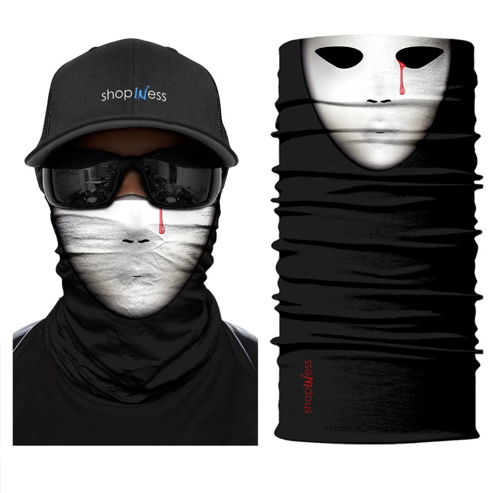 ShopINess Scaldacollo Multifunzionale Maschera Horror – Bandana Tubolare Unisex in Microfibra Traspirante per Moto Sport e Halloween