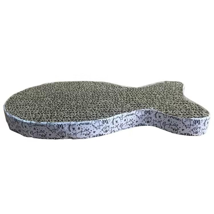 Cat Scratching Board Cat Premium Scratch Textures Cardboard Anti-Scratch Stress Relieve Indeformable Fish Cat Scratch Board Self-Adhesive Cat Scratching Board 28×15×2.5 cm