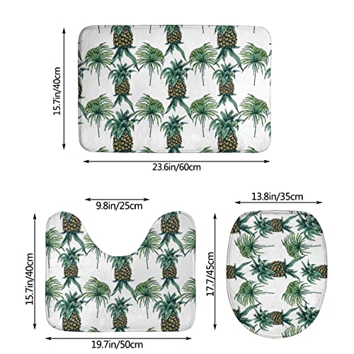 DIRYKILP Badematte + Konturmatte + Toilettendeckelbezug, Ölgemälde Ananas 3 Stück Badematte Set, mit rutschfester Klebeunterseite – Bild 4