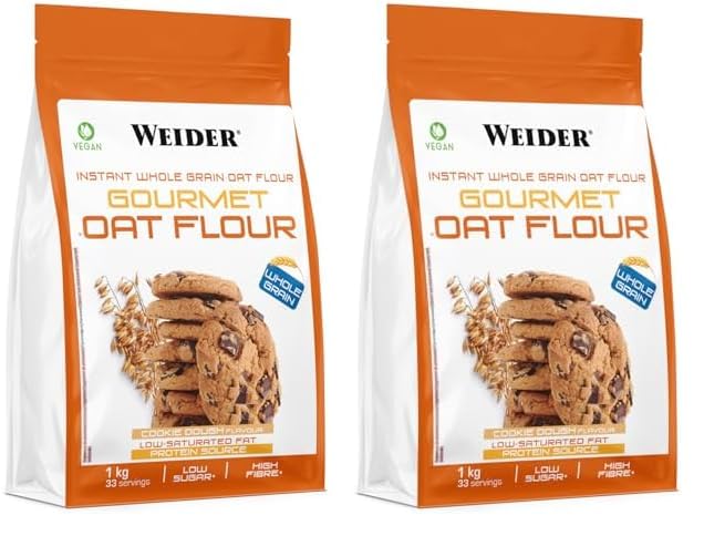 Weider Oat Gourmet. Harina de Avena Integral. Fuente de proteína con bajo contenido en azúcares. Sabor Cookie (1 kg) (Paquete de 2)
