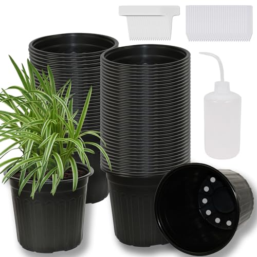 Niiiice 60-Pack 2 Gallon Flexible Plastic Plant Pots with 50Pcs Plant Labels Thickened Soft Seed Starting Container for Indoor Outdoor Plants Seedlings Vegetables Succulents and Cuttings