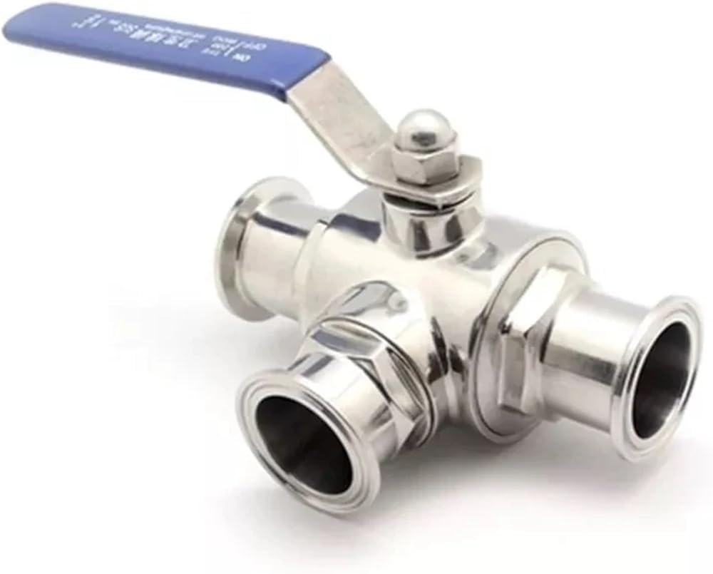 Vanne à bille sanitaire avec virole à trois colliers pour contrôle des fluides industriels