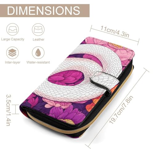 Snake And Flowers Fashion Women's Wallet RFID Blocking Bifold Clutch Purse Compact Card Holder 19.7x11x3.5cm2