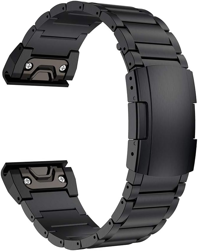 LDFAS Fenix 5 x Plus Band, 26 mm Titanium Metal Quick Release Easy Fit Orologio da Polso con Doppia Chiusura a Bottone Compatibile per Garmin Fenix 5 x/5 x Plus/3/3HR Smartwatch, Nero