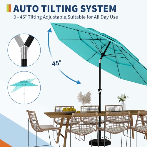 9Ft 3 Tiers Market Umbrella Outdoor, 3 Tiers Heavy Duty Patio Umbrella 8 Ribs, Outdoor Market Table Umbrellas with Ventilation and Hand Crank