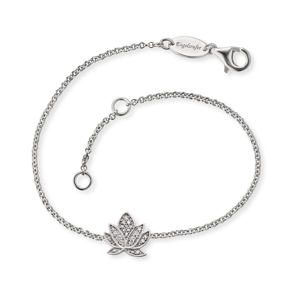 Engelsrufer ERB-LILLOTUS-ZI Women's Bracelet 925 Silver with Lotus Flower and White Zirconia, 1, Sterling Silver, Cubic Zirconia