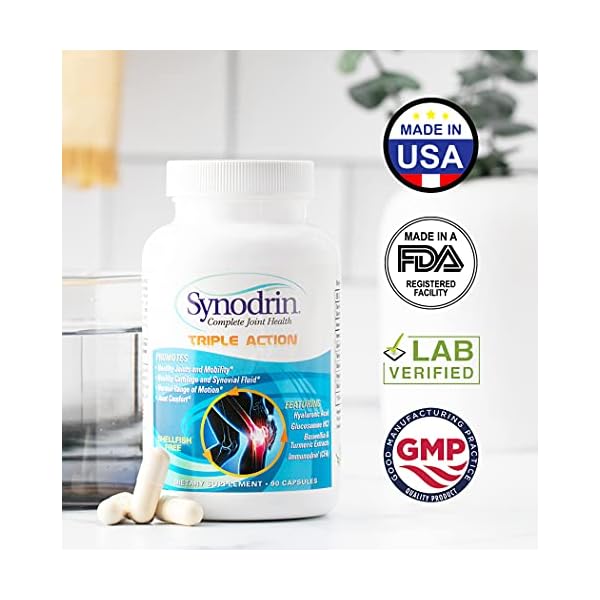 SYNODRIN Triple Action Complete Joint Health Support Supplement with Omega-5, Glucosamine, Turmeric, Boswellia, Hyaluronic Acid & Black Pepper Extract - 90 Capsules