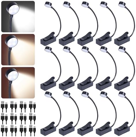 KunHe 15 Pack Rechargeable Book Light Bulk Clip-On Reading Lights for Books in Bed Long-Lasting 3 Modes & 3 Brightness Levels Compact USB Charging Mini Booklights for Kids Book Lovers Bulk Gifts