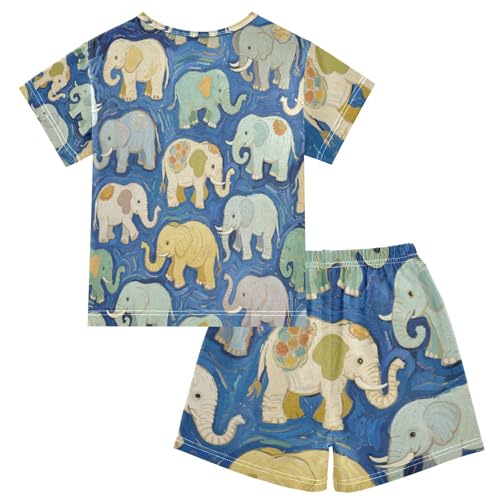 Little Girls Short Pajamas Sets Nighty Jammies Set for Teens Sleepwear 5Y Blue Elephant Art Painting pijama para jovenes hombres2