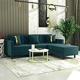FURNY Carlo 4 Seater - L Shape Convertible Sofa Set for Living Room Furniture Sets 3 Piece Small Sofa, Modular Sectional Couch for Small Space, Upholstery-Velvet Fabric (Teal)