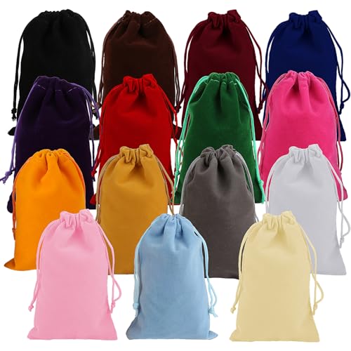 kayqbonke Lot de 15 Petits Sachets Pochettes en Velours, 15 Couleurs Sac en Velours avec Cordon, 10x15cm Pochette Cadeau, Pochette Bijoux pour Cadeaux, Cadeaux...