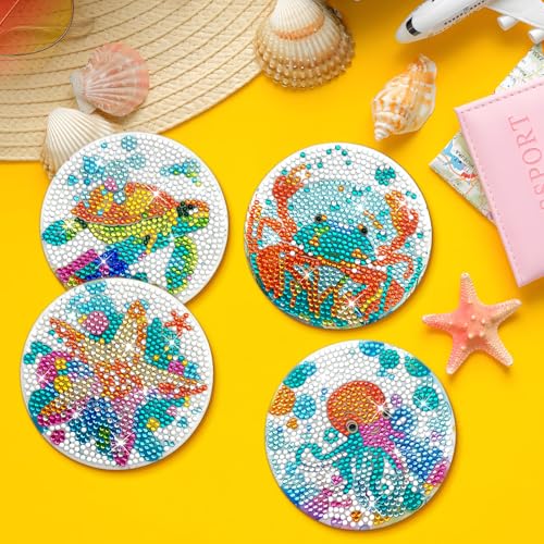 Image of ZTOTZ 8pcs Ocean Series Diamond Art Coasters Kit, Sea Animals Diamond Painting Coasters with Cork Pad, DIY Coaster Gem Art Kits for Adults Craft for Gift Festival (Turtles, Octopuses,Dolphins)