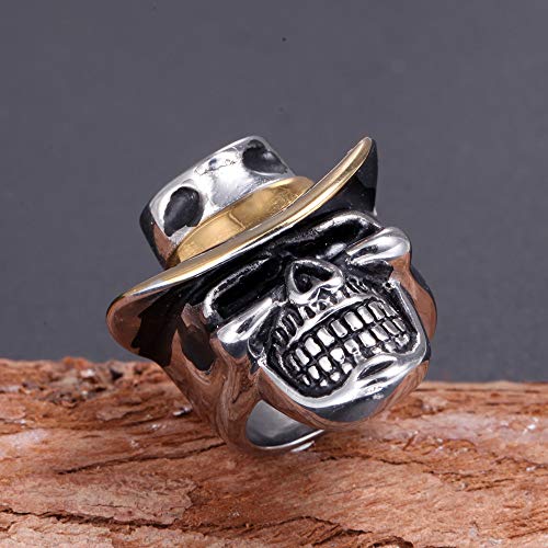 PAURO Men's Stainless Steel High Polished Cow Hat Skull Silver Gold Ring Size 10
