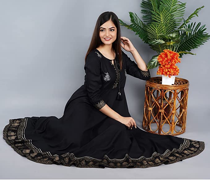 Image of JAYROSH Women's Embroidered Rayon Anarkali Kurta Gown | Flared Kurti for Women & Girls