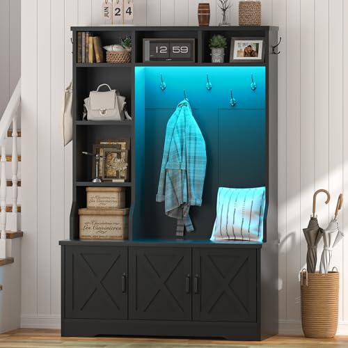 CSZZD Hall Tree with Bench Shoe Storage and LED Lights