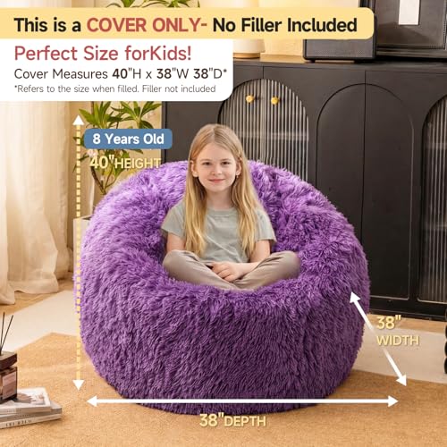 Purple furry bean bag chair covers (No Filler), comfy Fluffy Purple bean bag chair Cover for bedroom, stuffed animal Storage, kids adults teens girls bean bag chairs, Anti-Slip by HAIHUA - Used condition - Image 2