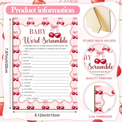 Image of Patelai 321 Cherry Baby Shower Decorations Games Supplies Pink She's The Cherry on Top Baby Shower Games Themed Don't Say Sign for Cherries Themed Gender Reveal Birthday Party Decorations Supplies