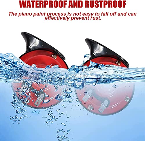 2PCS 300DB Super Loud Train Horns, 12V Waterproof Air Horns Replacement Kit, Car Air Electric Snail Double Horn, Automotive Accessories Universal for Car, Motorcycle, Truck, Bike, Boat (Red) - Image 4